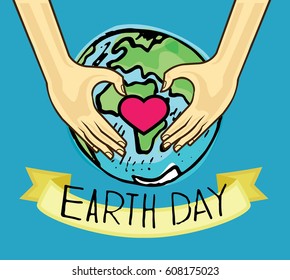 Save earth or go green earth symbol concept vector. Cartoon Vector Image of a Hands Holding Planet Earth. Doodle green illustration.