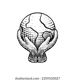 Save the Earth Hand Drawn in Engraving