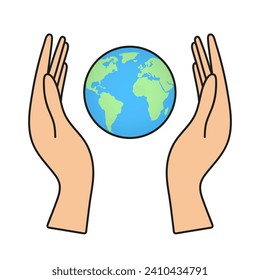 Save Earth. Hands Hold a Globe. A symbol of peace vector illustration