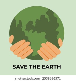 Save the earth: hands holding the planet illustration for environmental awareness.