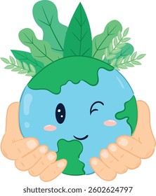  Save the Earth Hands Holding Planet with Green Leaves 
