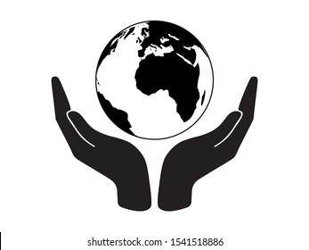 Save The Earth Icon, Black and White Flat Design