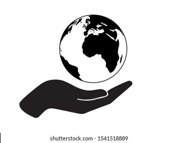Save The Earth Icon, Black and White Flat Design