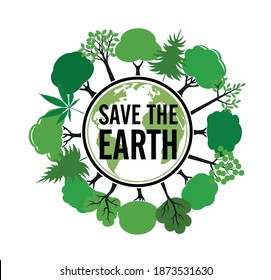Save the Earth icon and emblem. Vector Illustration. Vector icon. Vector Illustration. Plant in garden.