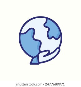 save earth icon, isolated blue outline icon