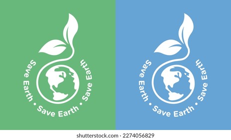 Save earth icon logo design set with earth and leaf vector illustration