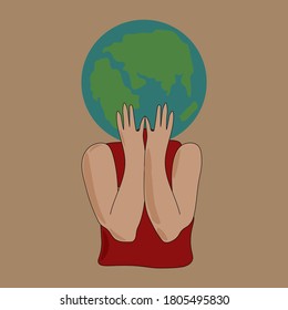 Save the earth icon. Person supporting Planet Earth Environment Concept.Happy Earth Day! Vector eco illustration for social poster, banner or card on the theme of saving the planet. Make everyday earth day.