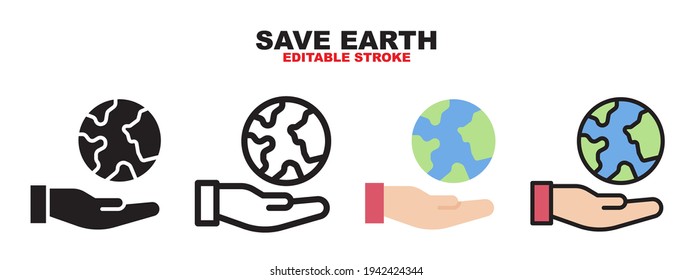 Save Earth icon set with different styles. Colored vector icons designed in filled, outline, flat, glyph and line colored. Editable stroke and pixel perfect. Can be used for web, mobile, ui and more.