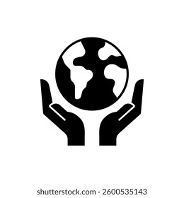 Save earth icon symbol. Black and white vector illustration