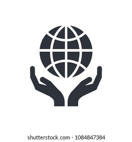 save earth icon vector hand and globe icon 