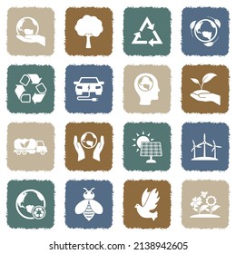 Save Earth Icons. Grunge Color Flat Design. Vector Illustration.