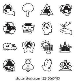 Save Earth Icons. Line With Fill Design. Vector Illustration.