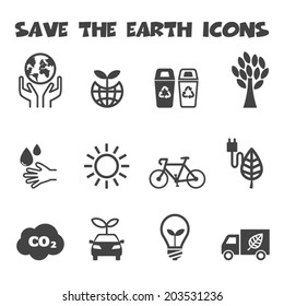 guardar los iconos de la Tierra, símbolos mono vectoriales