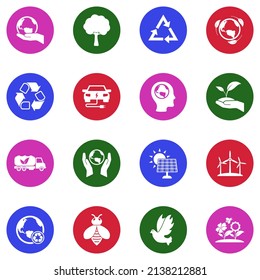 Save Earth Icons. White Flat Collection In Circle. Vector Illustration.