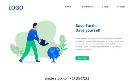 Save Earth Vector Illustration Concept, se puede utilizar para sitios web, páginas de inicio, web, aplicaciones y banners.