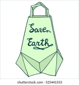 Save Earth illustration. Eco friendly paper bag. Vector isolated package on white
