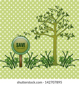 save the earth label over dotted background vector illustration