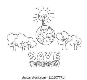 Save Earth Line Drawing Style Idea Stock Vector (royalty Free 