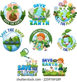 Save the earth logo and banner set illustration