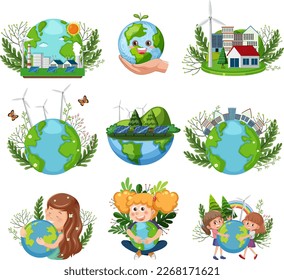 Save the earth logo and banner set illustration