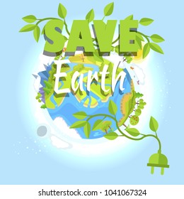 Save Earth Logo Design Planet Green Stock Vector (Royalty Free) 1041067324