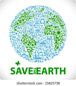 save the earth - earth made from ecology icons sustainable development & environment concept