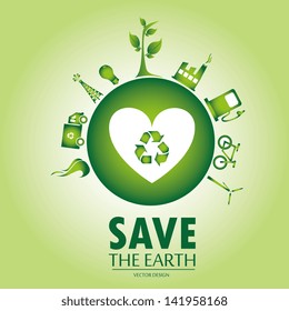 save the earth over green background vector illustration