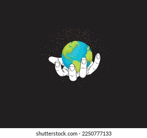 Save Earth Save People. Earth day concept. Holds the world in hand. vector illustrations.