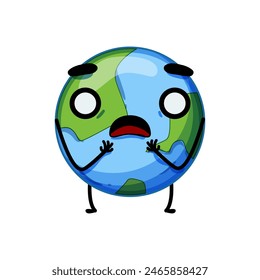save earth planet character cartoon. sad comic, sticker environment, love eco save earth planet character sign. isolated symbol vector illustration