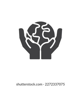 Save Earth planet vector icon. filled flat sign for mobile concept and web design. Hands holding earth globe glyph icon. Symbol, logo illustration. Vector graphics