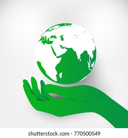 Save Earth Planet World Concept. World environment day concept. green modern globe, ecology concept.
