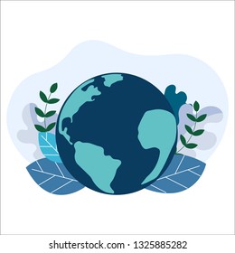 Save Earth Planet. World environment day concept.  ecology eco friendly. Natural green leaves on earth globe. 