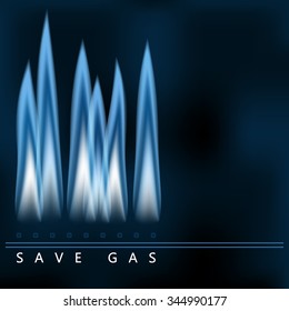 Save earth power, reduce and save gas, blue nature gas flame