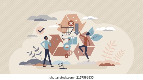 Save Earth With Reduce, Reuse, Repair Or Recycle Strategy Tiny Person Concept. Zero Waste Circle With Goods Or Materials Manufacturing And Resources Consumption Reduction Lifestyle Vector Illustration