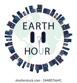 Save the earth with switch off the light for 1 hour to save energy Earth hour. Vector illustration.