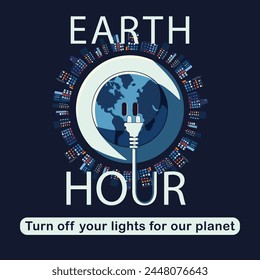 Save the earth with switch off the light for 1 hour to save energy Earth hour. Vector illustration.