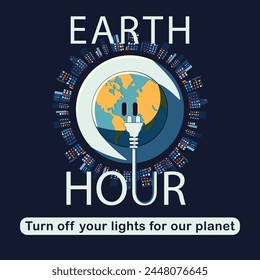 Save the earth with switch off the light for 1 hour to save energy Earth hour. Vector illustration.