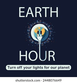 Save the earth with switch off the light for 1 hour to save energy Earth hour. Vector illustration.