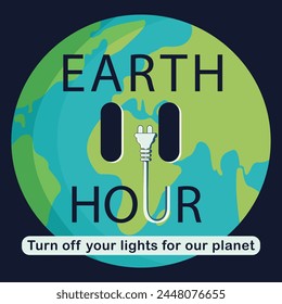 Save the earth with switch off the light for 1 hour to save energy Earth hour. Vector illustration.
