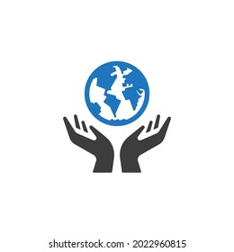 Save the earth symbol. Hands holding earth. Web Icon Logo Template Design Element.