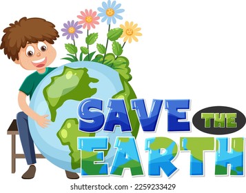 Save the earth text for banner or poster design illustration