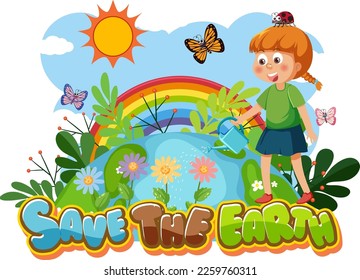 Save the earth text for banner or poster design illustration