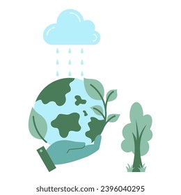 Save earth vector illustration. Modern flat vector illustration in solid colors with sustainability theme.