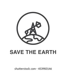 Save the earth vector line art icon. Ecology concept.