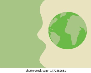 Save the earth. Save the world. Happy earth day. Environmental day. Poster, banner, flyer, web background. Green planet on green and beige background.