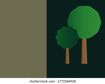 Save the earth. Save the world. Happy earth day. Environmental day. Poster, banner, flyer, web background. Two trees on dark green with place for text.