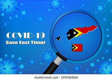 Save East Timor for stop virus sign. Covid-19 virus cells or corona virus and bacteria close up isolated on blue background,
Poster Advertisement Flyers Vector Illustration.