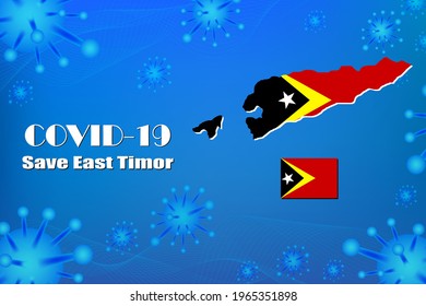 Save East Timor for stop virus sign. Covid-19 virus cells or corona virus and bacteria close up isolated on blue background,
Poster Advertisement Flyers Vector Illustration.