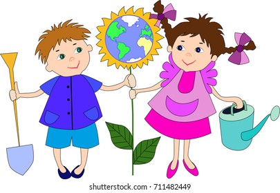 to save the ecology of the earth, the children planted flower