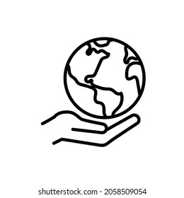 Save ecology icon. Flat earth protect pictogram for web. Line stroke. Simple symbol isolated on white background. Outline eco icon vector eps10